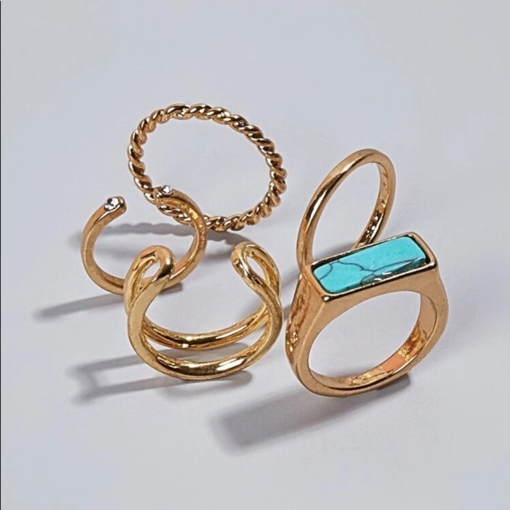 Bohemian Turquoise Stackable Gold Rings - Picture 2 of 10